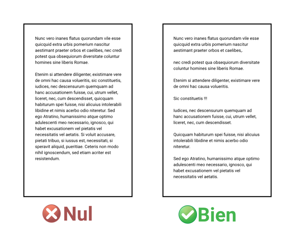 Exemple de deux mise en page de texte. Une qui est nul et l'autre qui est bien
