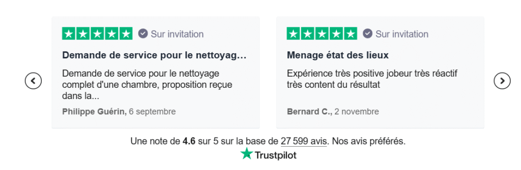 capture d'écran des avis trust pilot de mon client
