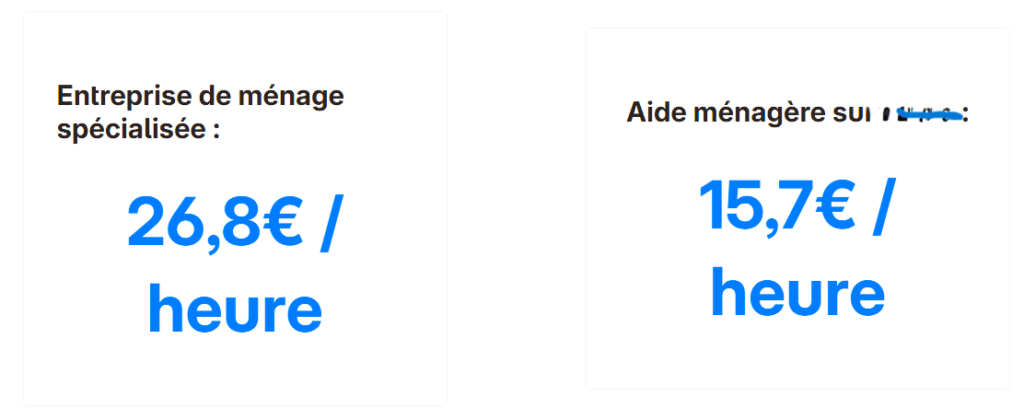 Capture d'écran qui montre la mise en page correct pour des prix