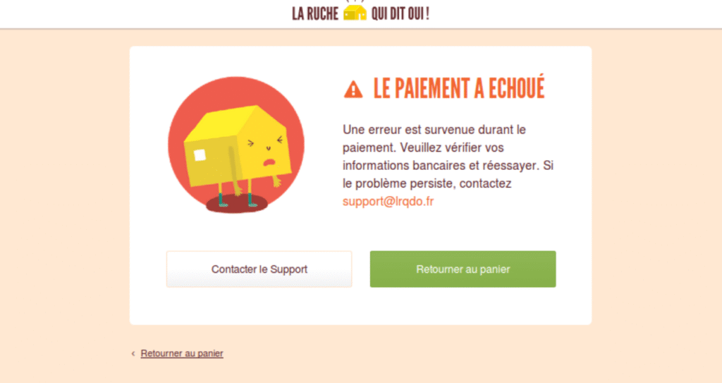 un site qui a une erreur de paiement échoué