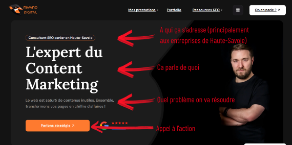 capture d'écran d'un site qui montre comment optimiser le texte au dessus de la ligne de flottaison