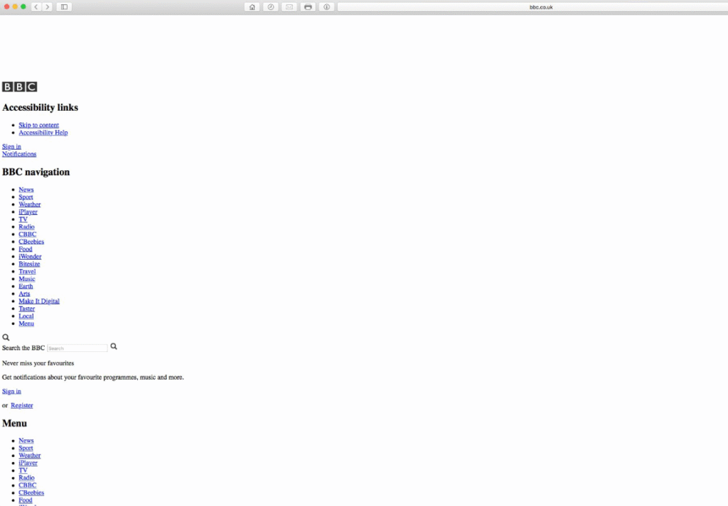 capture d'écran d'un site avec un mauvais affichage