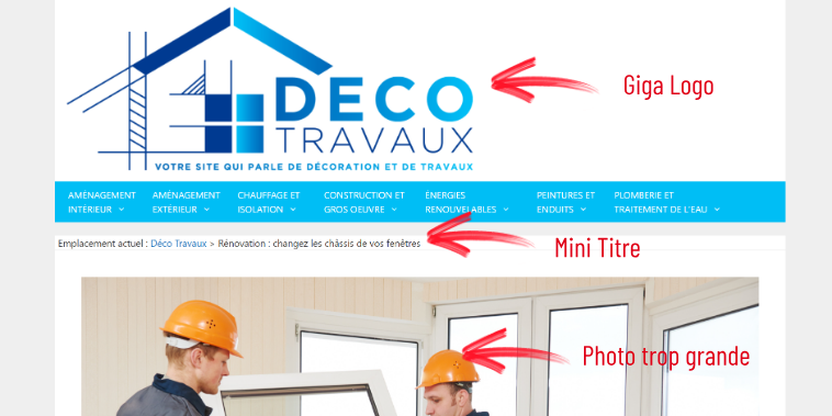 exemple d'un site qui a mal optimiser au-dessus de la ligne de flottaison à cause d'un gros logo