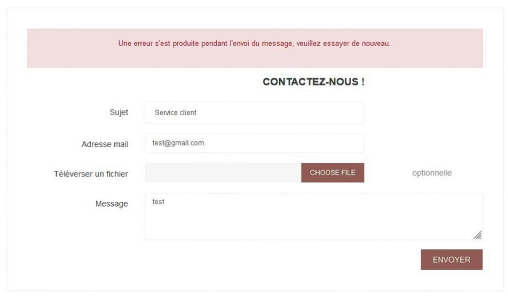 capture d'écran d'un formulaire qui ne fonctionne pas