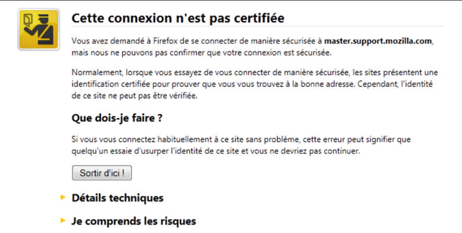 Capture d'écran d'un site qui n'a pas de protocole https et dont l'accès est bloqué