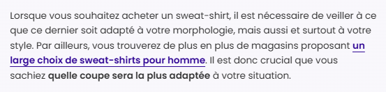 capture d'écran du texte d'un article payé avec une ancre de lien suroptimisée
