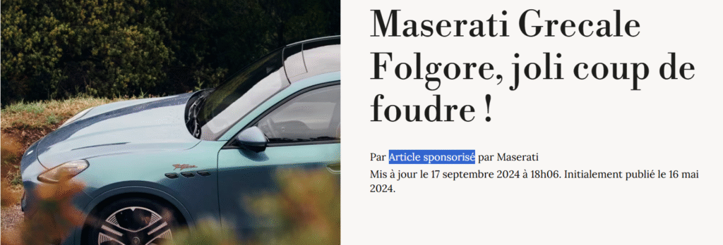 Capture d'écran qui montre qu'un article est sponsorisé