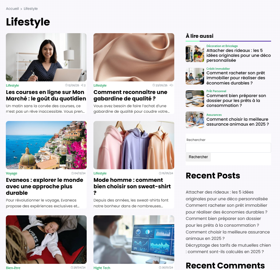 Capture d'écran d'un site qui parle de tous les sujets possible