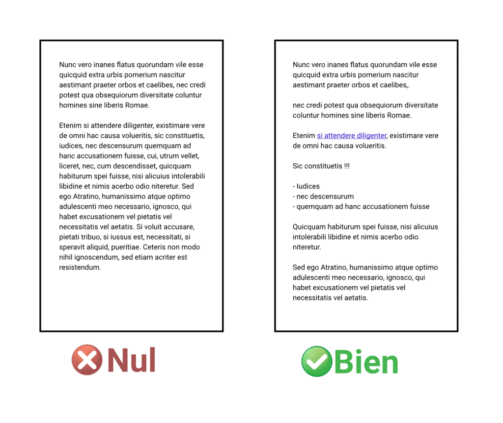 exemple de deux pages : une avec une mauvaise UX, l'autre avec une bonne ux