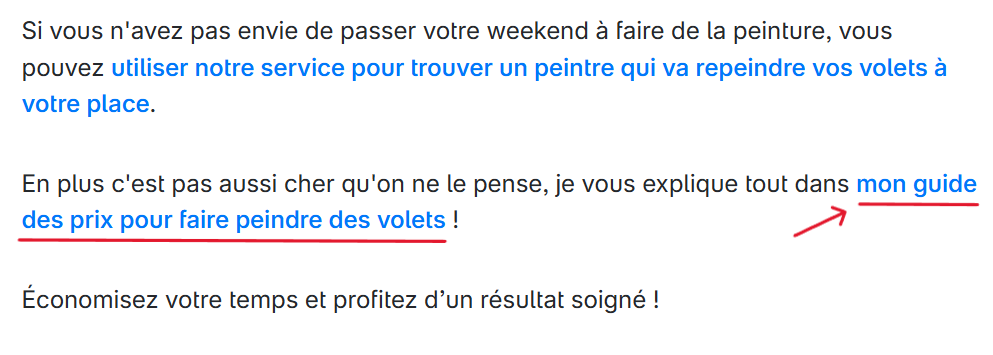 capture d'écran qui montre un exemple de lien interne intelligent