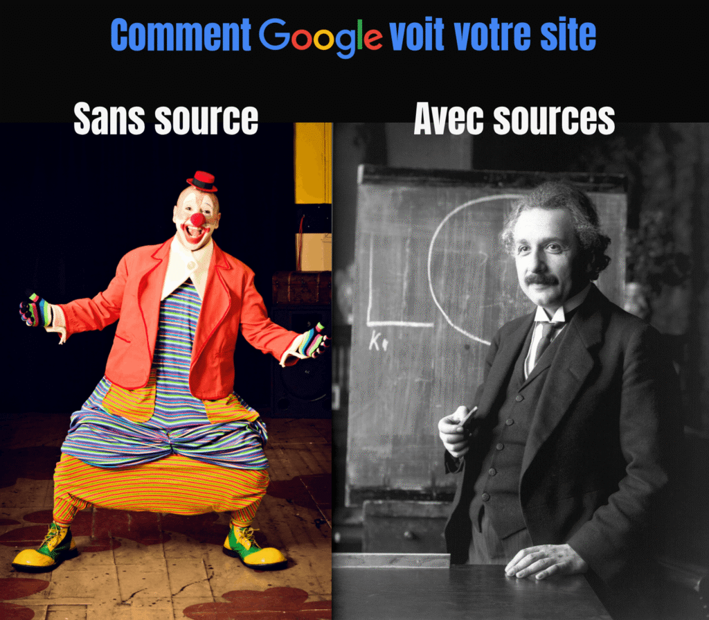 image qui illustre comment google voit un site avec source Vs un site sans source