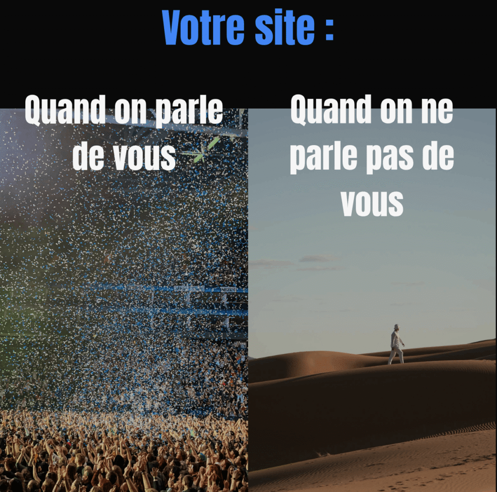 image qui explique la différence entre un site populaire sur internet et un site qui n'est pas populaire