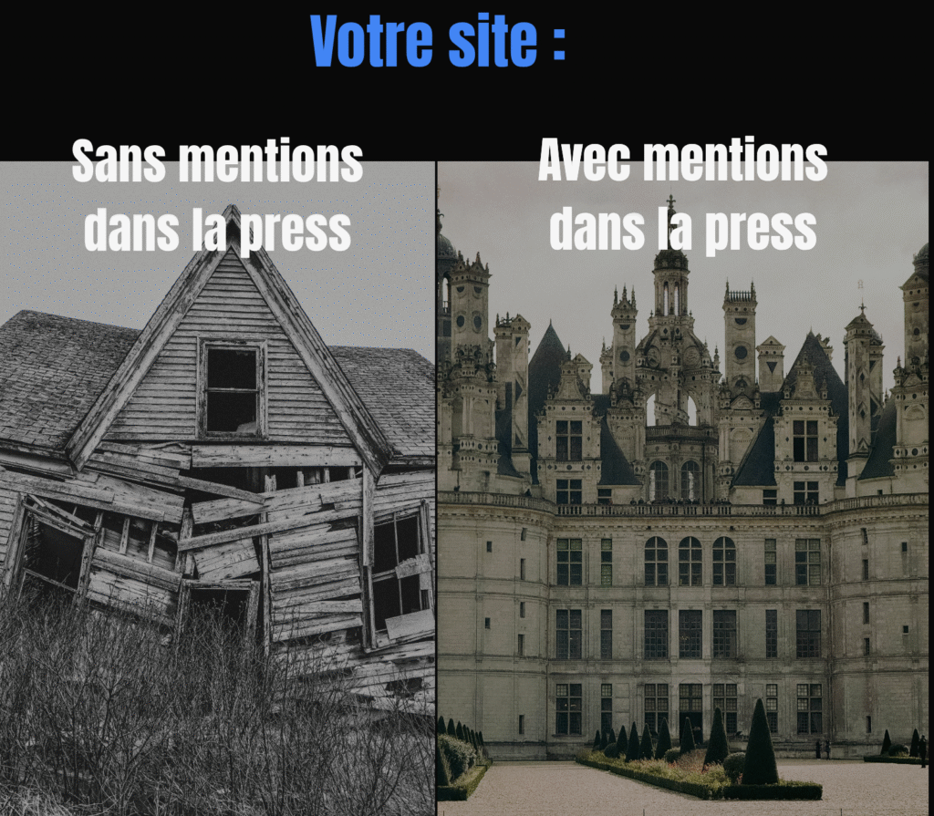 Image qui illustre la différence entre un site avec des mentions dans la presse et un site sans mention dans la presse