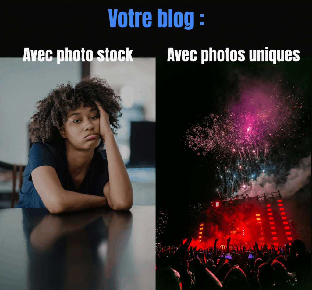 Image qui illustre la différence entre un site avec des photos stock et un site avec des photos uniques