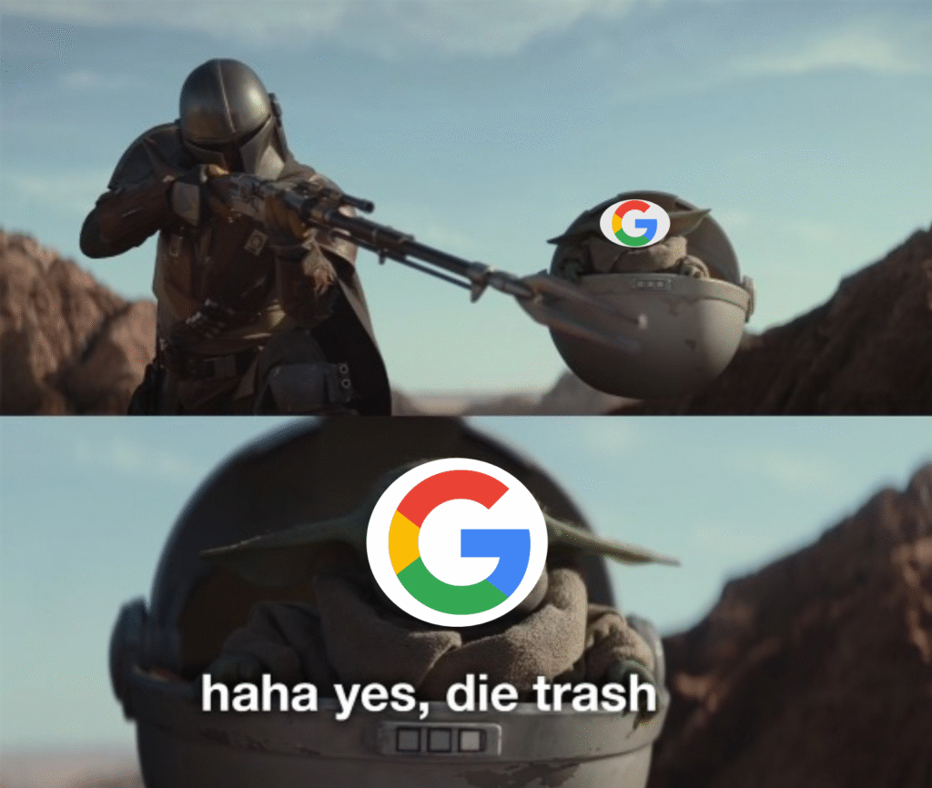 un meme qui montre que Google veut éliminer les mauvais site des SERP