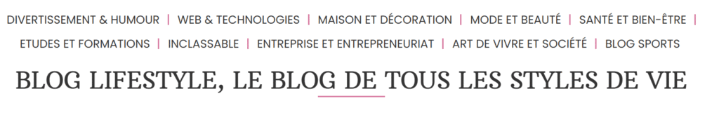 exemple de menu d'un site qui parle de pleins de sujets différent, sans expertise