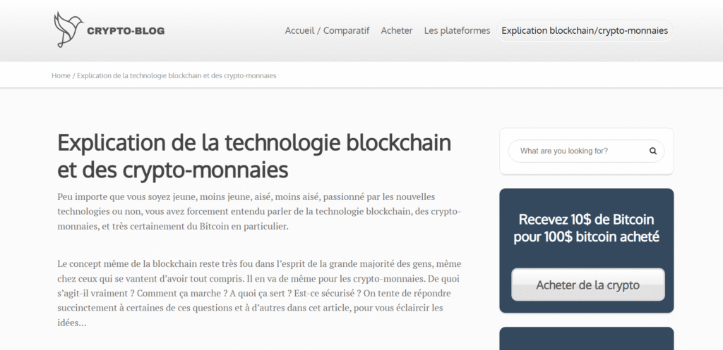 capture d'écran qui montre un site sur les crypto dans lequel on ne retrouve aucune expertise