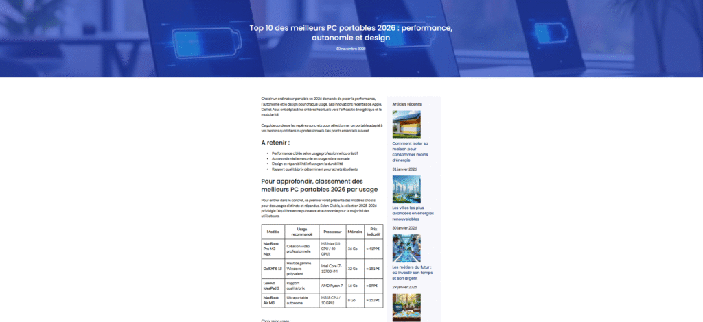 Capture d'écran d'un site banale qui ne montre aucune expertise