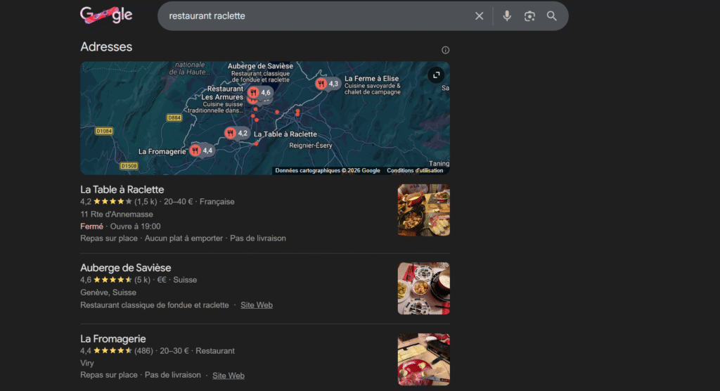 image qui montre les résultats locaux pour une requête faite sur Google