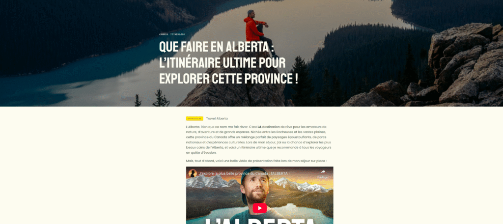 Capture d'écran d'un site de voyage qui montre son expérience